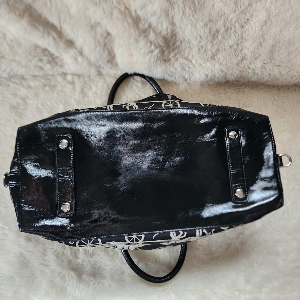 2010 Coach Ashley Horse & Carriage Satchel Black Sateen & Patent Leather - Picture 12 of 13